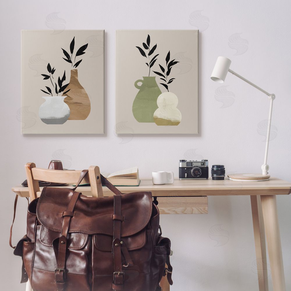 Jacob Green Modern Ikebana Plant Vases Canvas Wall Art Print in Room