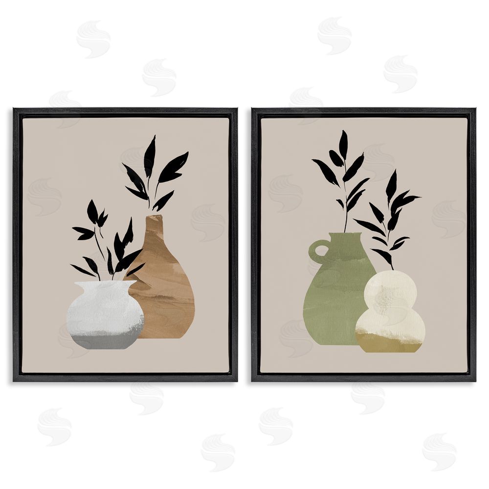 Jacob Green Modern Ikebana Plant Vases Black Floating Frame Canvas Wall Art Print