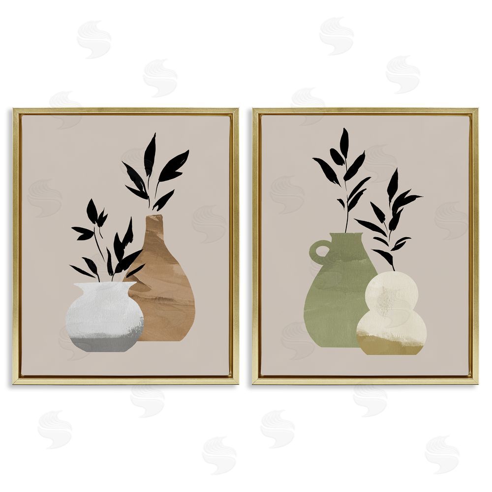 Jacob Green Modern Ikebana Plant Vases Gold Floating Frame Canvas Wall Art Print