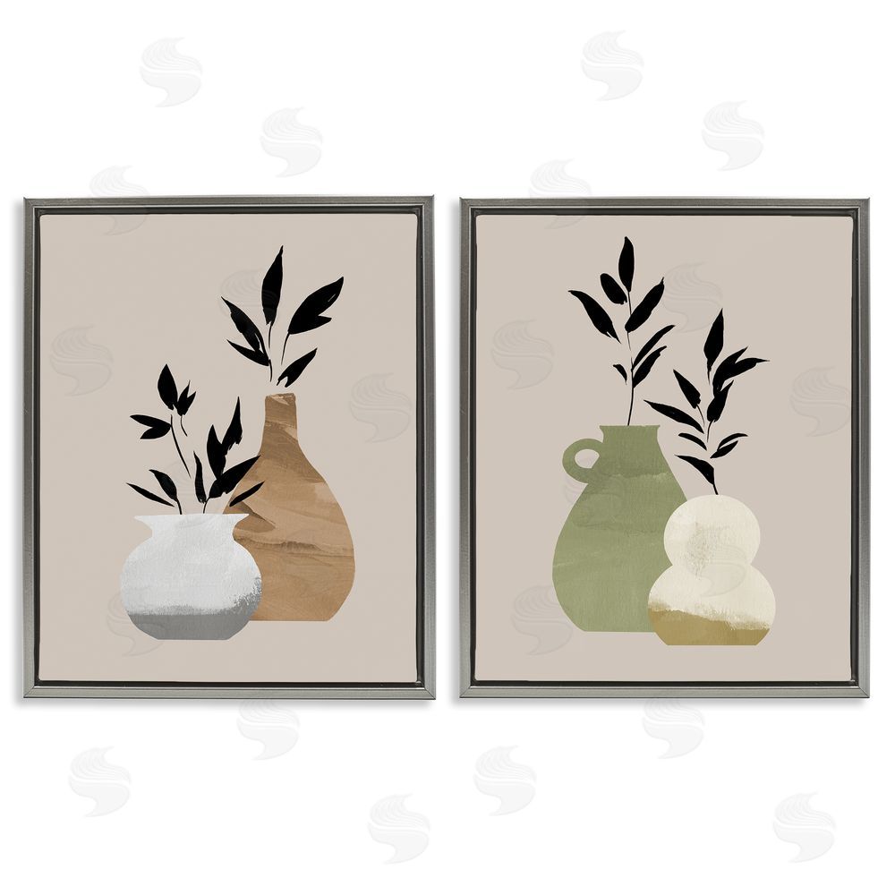 Jacob Green Modern Ikebana Plant Vases Gray Floating Frame Canvas Wall Art Print