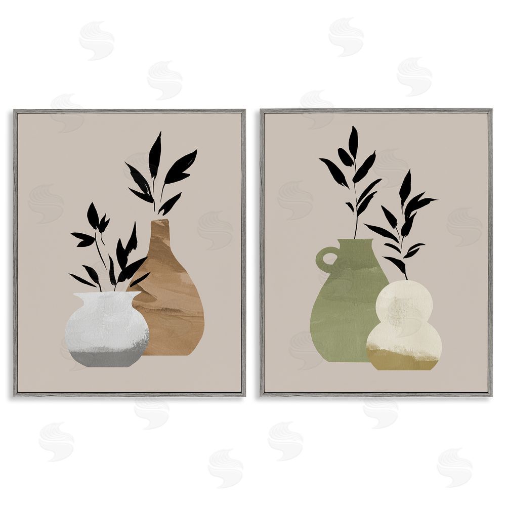 Jacob Green Modern Ikebana Plant Vases Gray Framed Giclee Wall Art Print