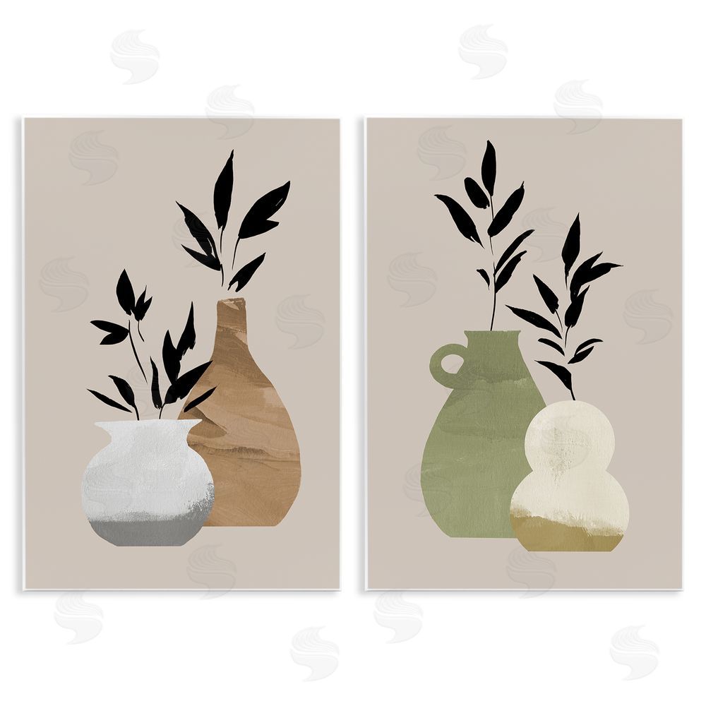 Jacob Green Modern Ikebana Plant Vases Wooden Wall Plaque Art Print