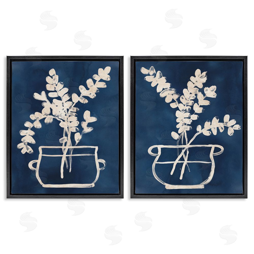 June Erica Vess Contemporary Herbs Botanical Vase Black Floating Frame Canvas Wall Art Print