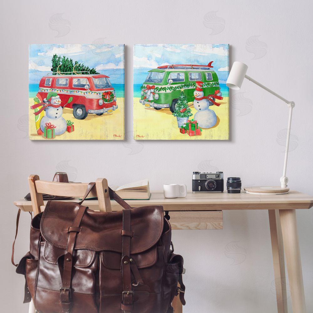 Paul Brent Coastal Christmas Holiday Beach Snowmen  Canvas Wall Art Print in Room
