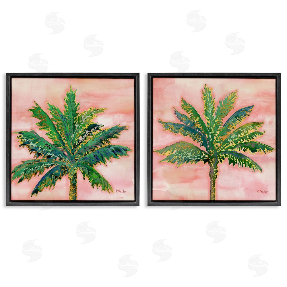 Paul Brent Tropical Palm Trees Glam Detail Black Floating Frame Canvas Wall Art Print