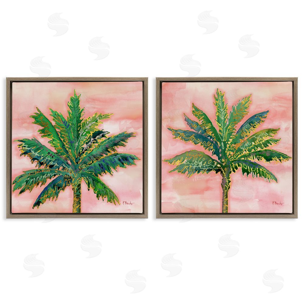 Paul Brent Tropical Palm Trees Glam Detail Brown Floating Frame Canvas Wall Art Print