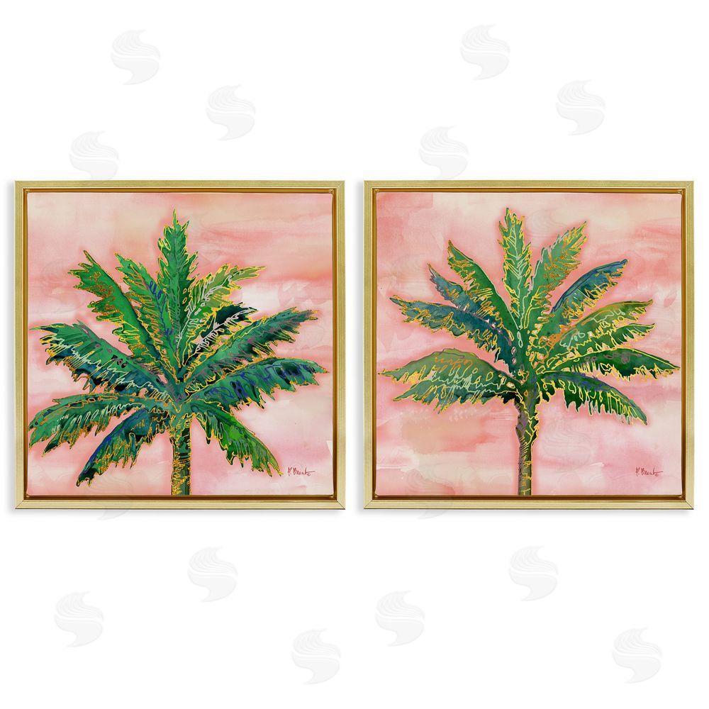 Paul Brent Tropical Palm Trees Glam Detail Gold Floating Frame Canvas Wall Art Print