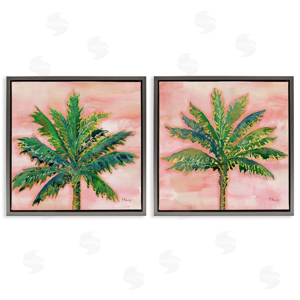 Paul Brent Tropical Palm Trees Glam Detail Gray Floating Frame Canvas Wall Art Print