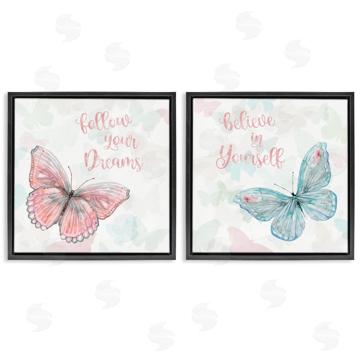 Believe In Dreams Butterflies Black Floating Frame Canvas Wall Art, Home Decor by Carol Robinson