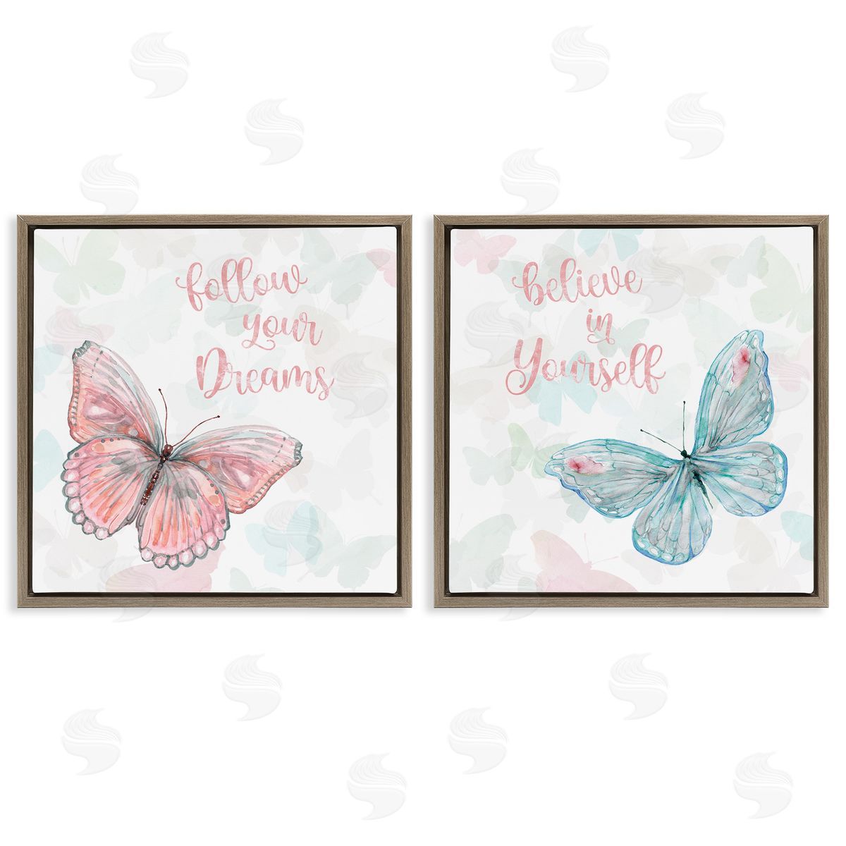 Believe In Dreams Butterflies Brown Floating Frame Canvas Wall Art, Home Decor by Carol Robinson