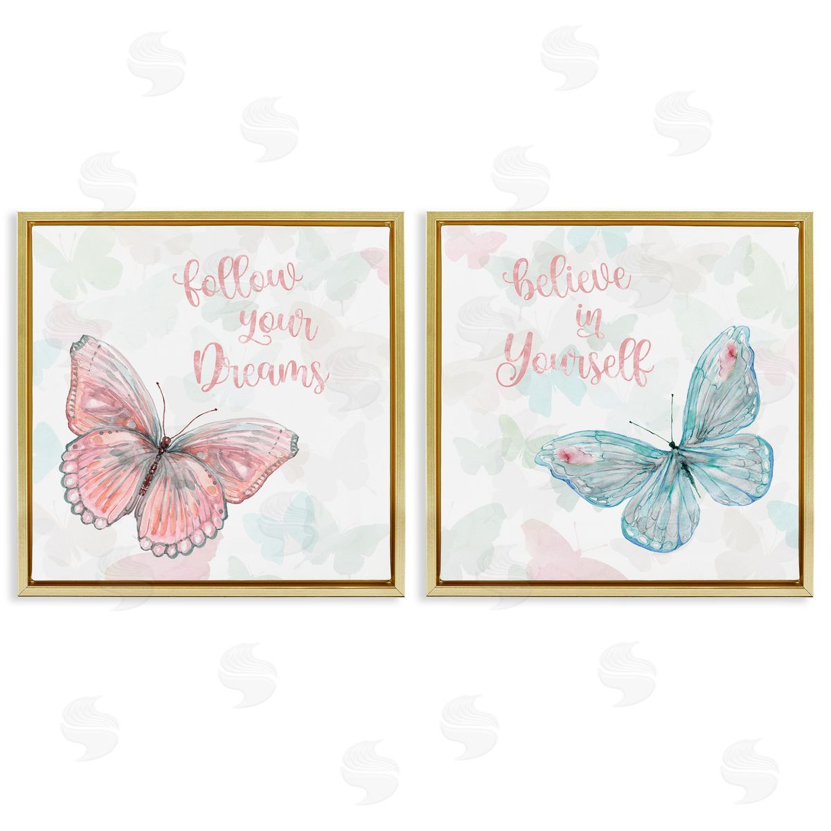 Believe In Dreams Butterflies Gold Floating Frame Canvas Wall Art, Home Decor by Carol Robinson