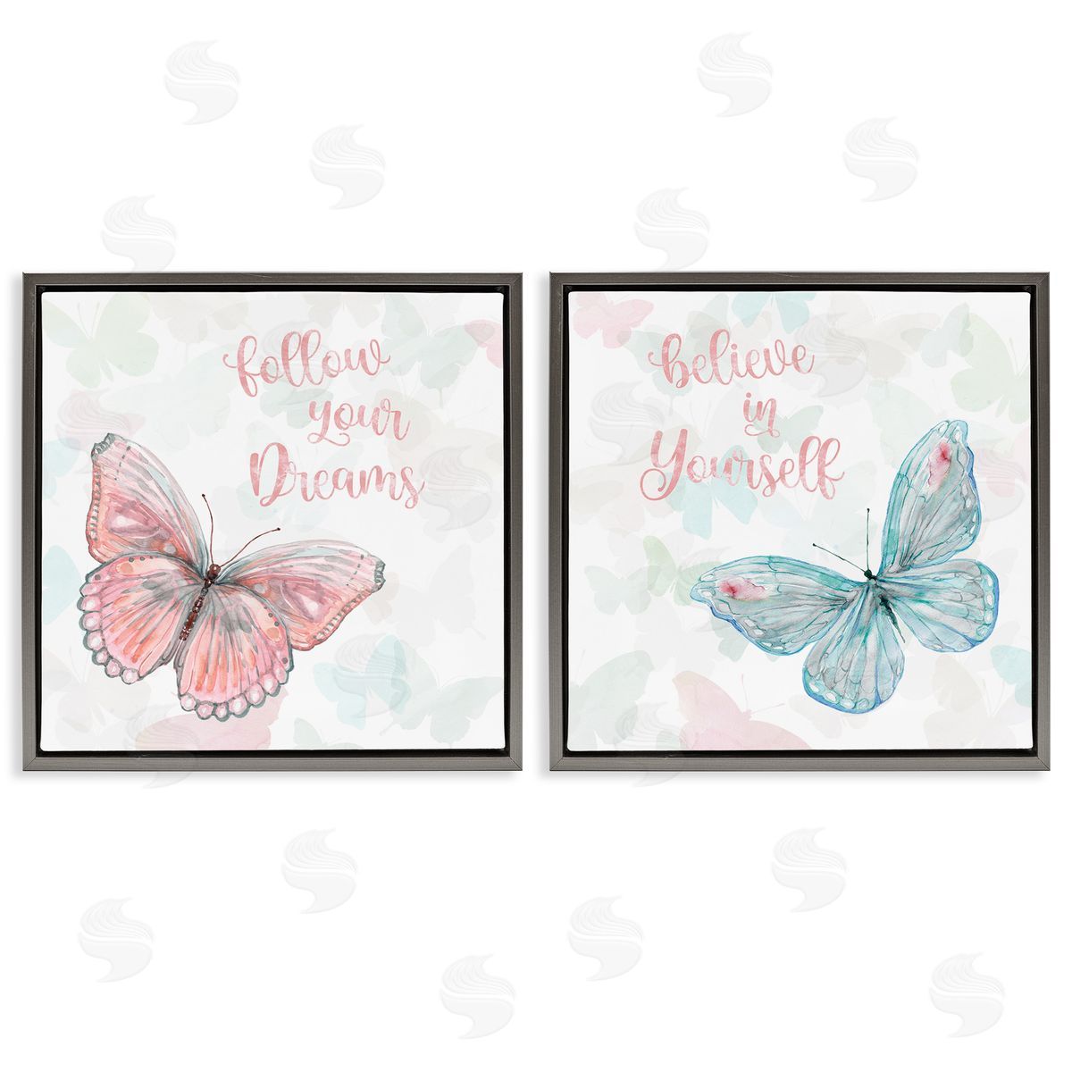 Believe In Dreams Butterflies Grey Floating Frame Canvas Wall Art, Home Decor by Carol Robinson