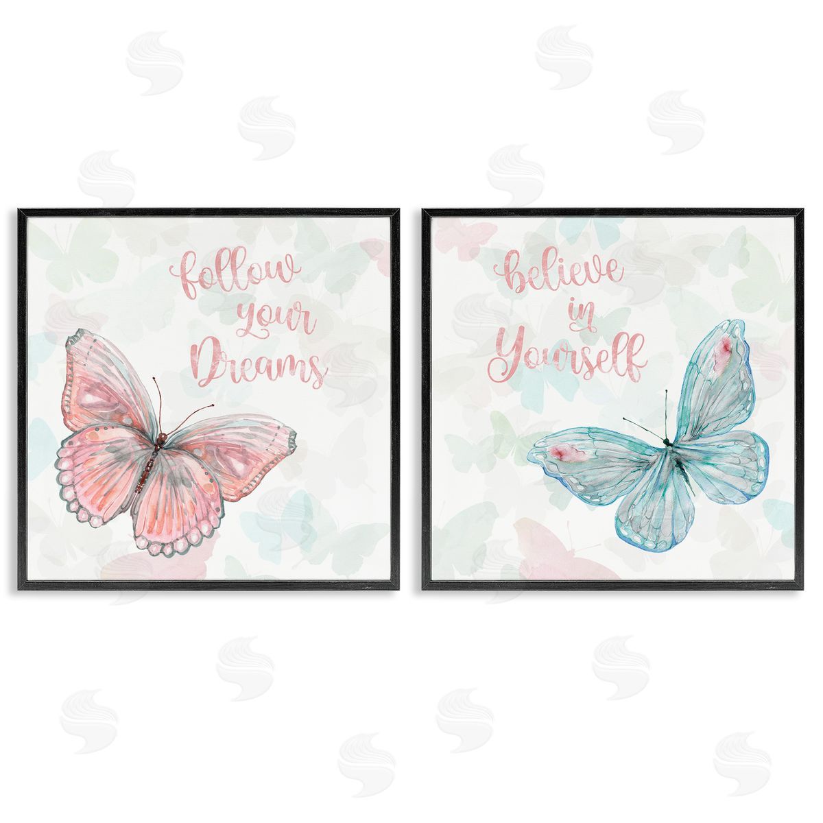Believe In Dreams Butterflies Black Frame Print Wall Art, Home Decor by Carol Robinson