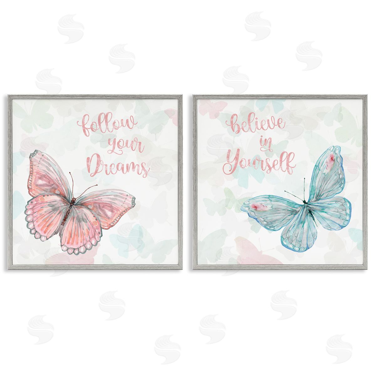 Believe In Dreams Butterflies Grey Frame Print Wall Art, Home Decor by Carol Robinson
