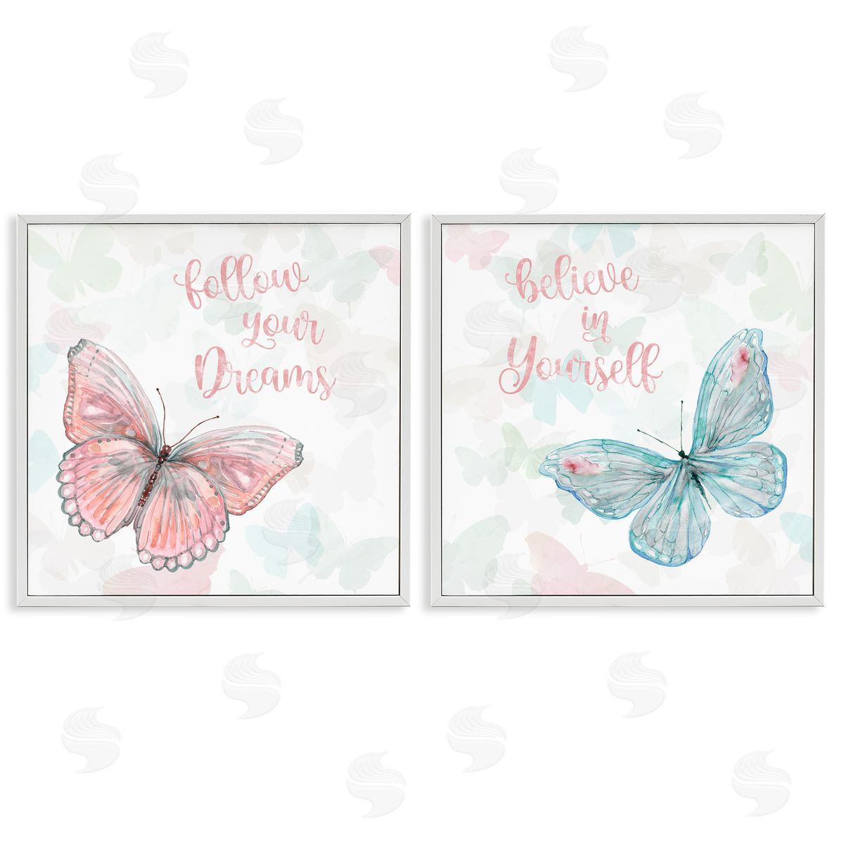 Believe In Dreams Butterflies White Frame Print Wall Art, Home Decor by Carol Robinson