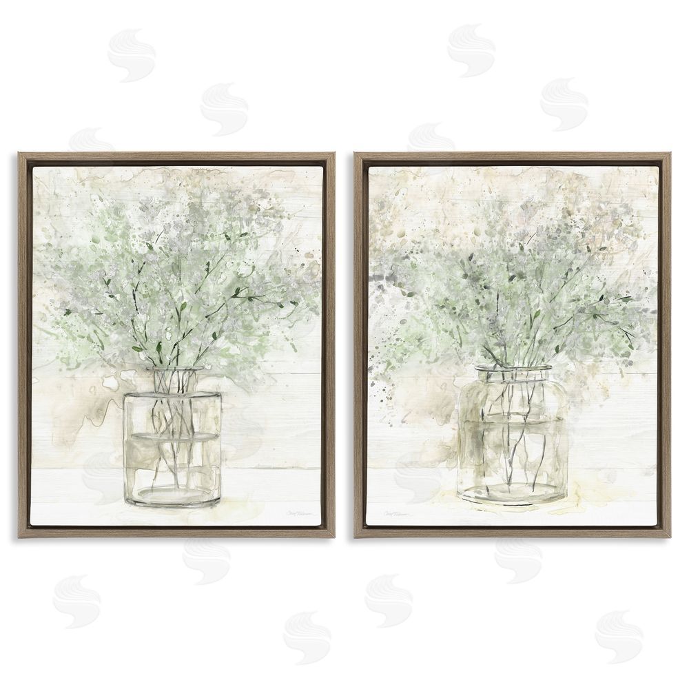 Carol Robinson Country Florals Delicate Blooming Bouquet Brown Floating Frame Canvas Wall Art Print