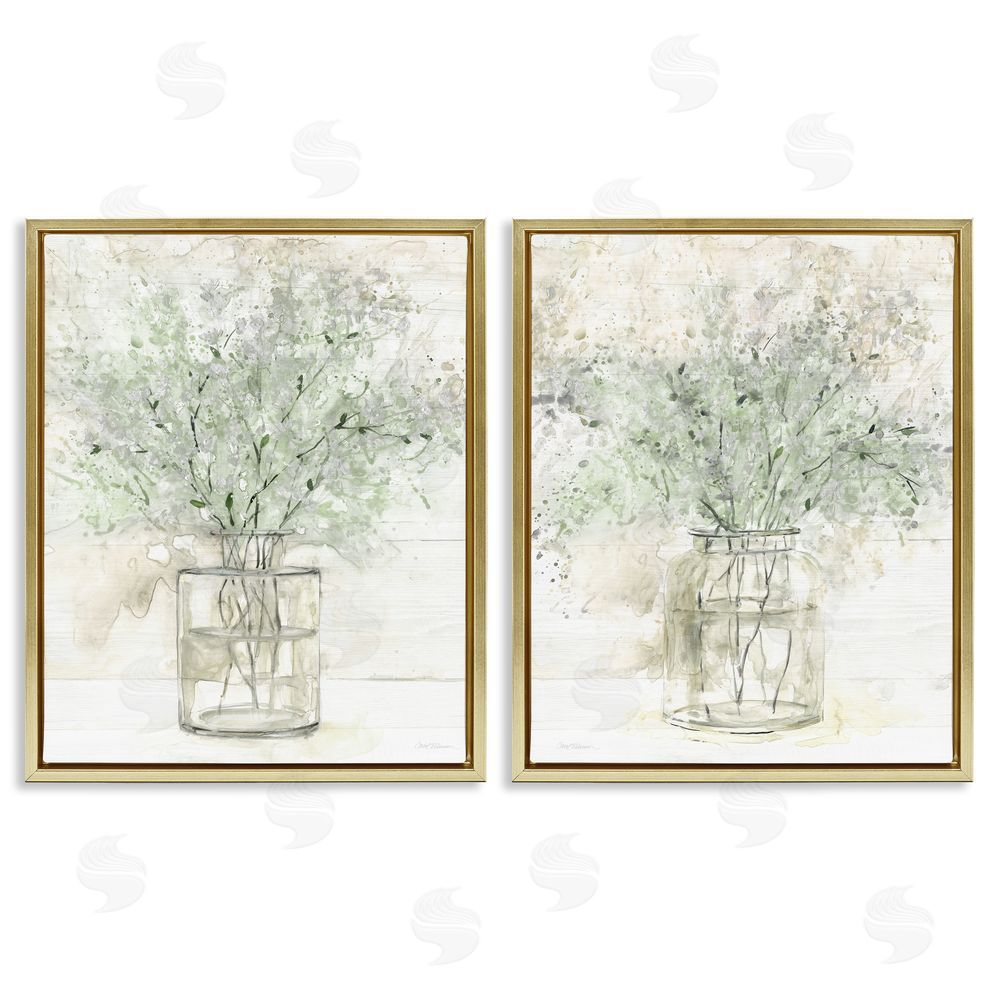 Carol Robinson Country Florals Delicate Blooming Bouquet Gold Floating Frame Canvas Wall Art Print