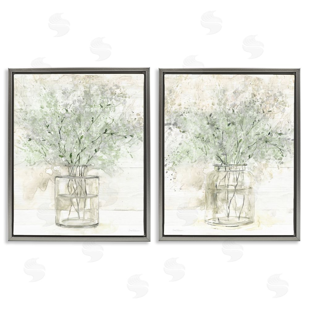 Carol Robinson Country Florals Delicate Blooming Bouquet Gray Floating Frame Canvas Wall Art Print