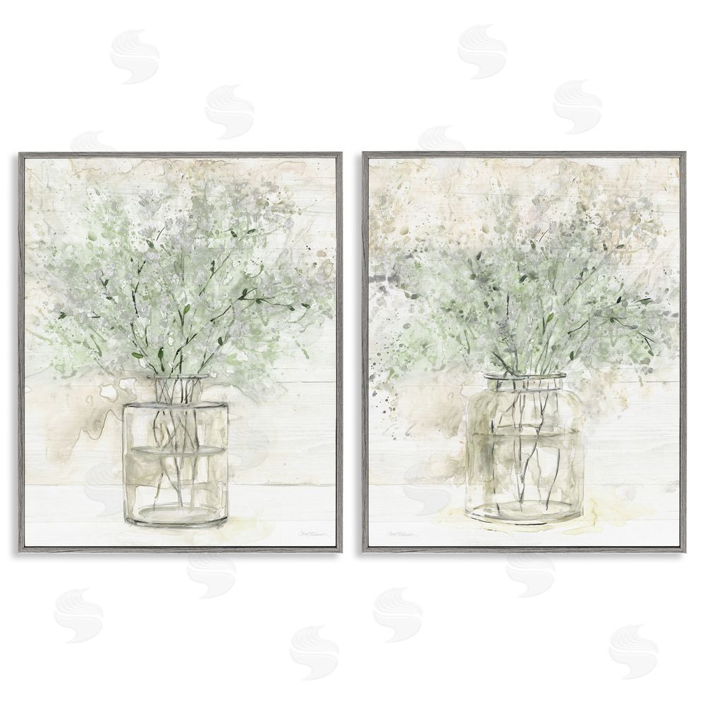 Carol Robinson Country Florals Delicate Blooming Bouquet Gray Framed Giclee Wall Art Print