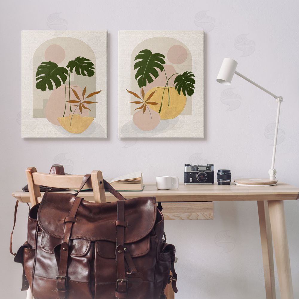 Janet Tava Boho Monstera Archway Landscape Canvas Wall Art Print in Room