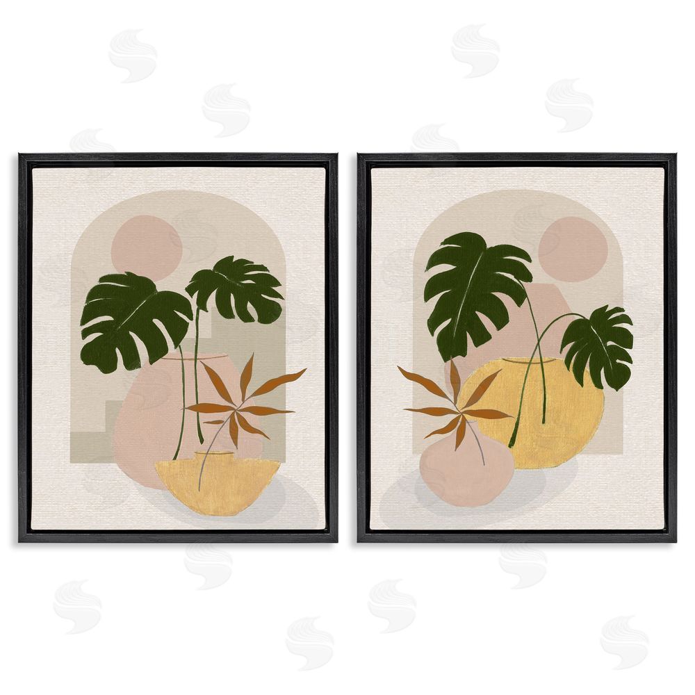 Janet Tava Boho Monstera Archway Landscape Black Floating Frame Canvas Wall Art Print