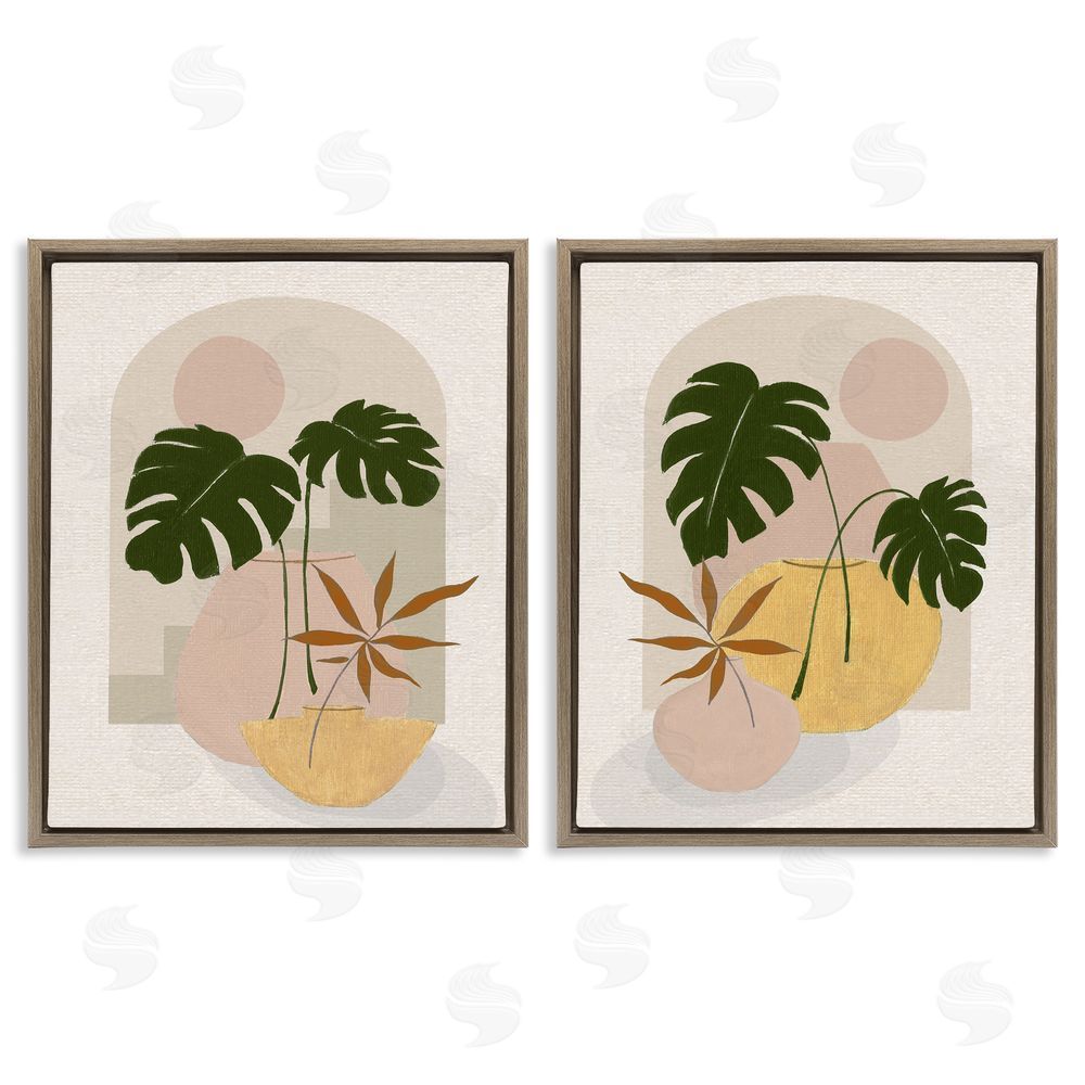 Janet Tava Boho Monstera Archway Landscape Brown Floating Frame Canvas Wall Art Print