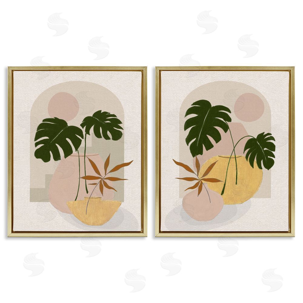Janet Tava Boho Monstera Archway Landscape Gold Floating Frame Canvas Wall Art Print