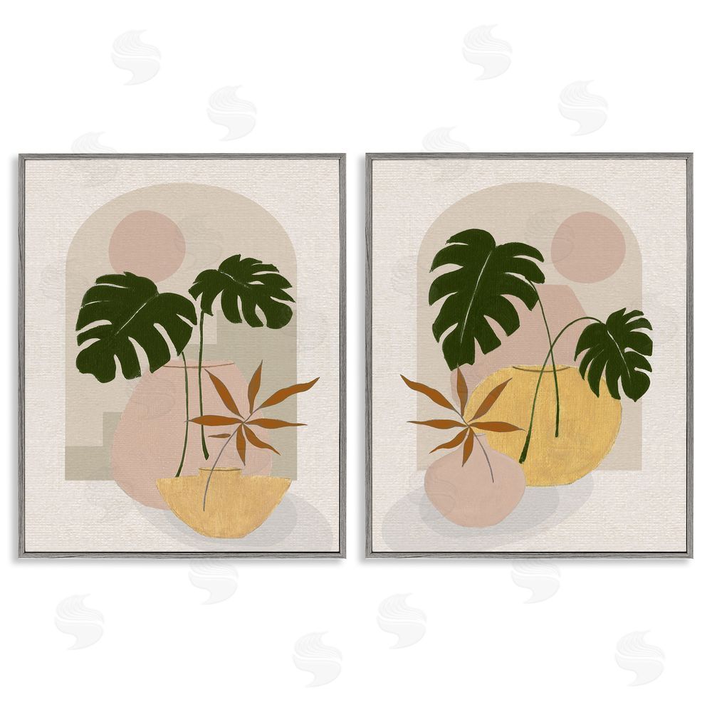 Janet Tava Boho Monstera Archway Landscape Gray Framed Giclee Wall Art Print