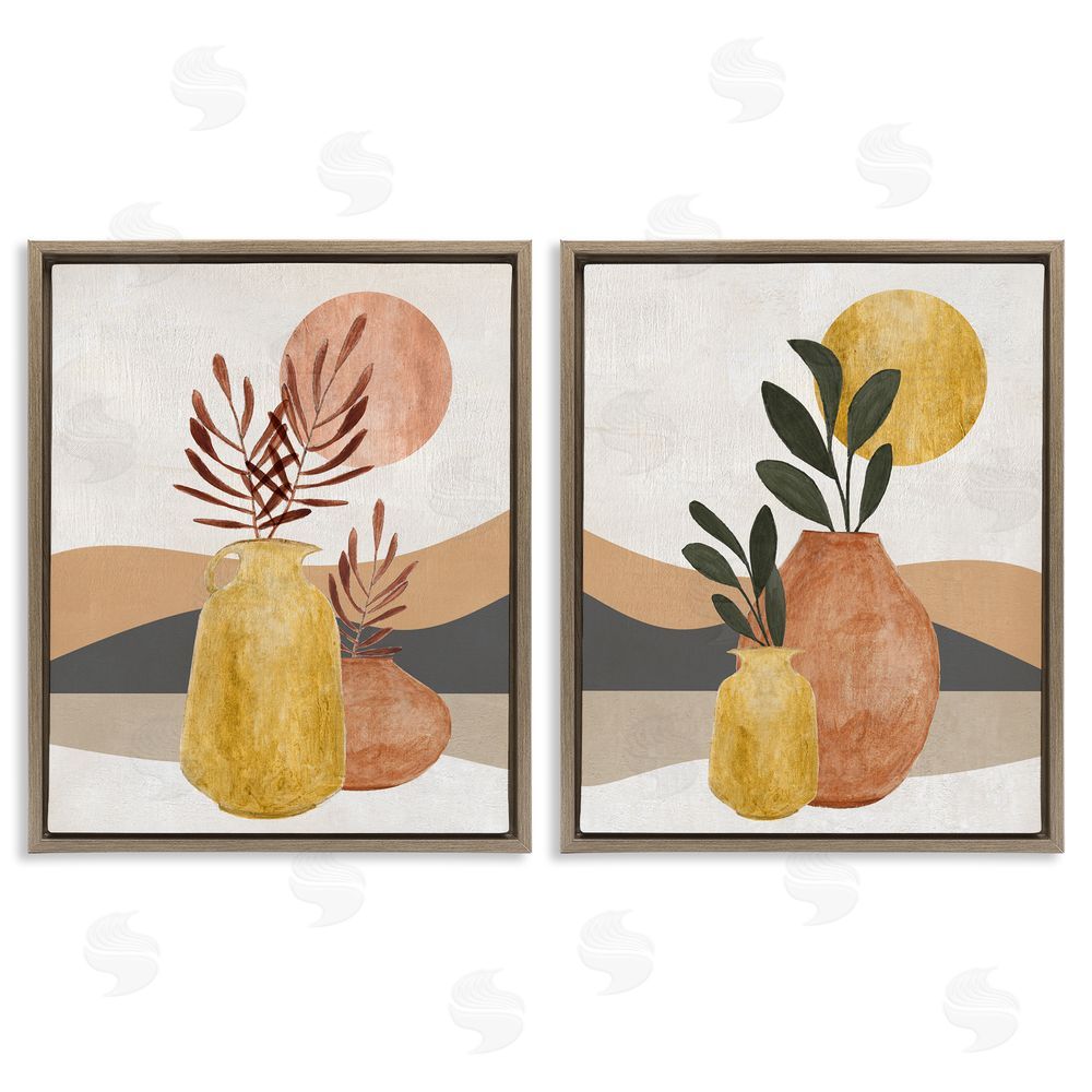 Janet Tava Boho Botanical Sprigs Landscape Brown Floating Frame Canvas Wall Art Print