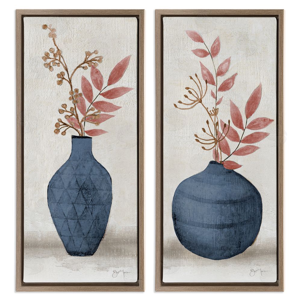 Janet Tava Ikebana Flower Vases Arrangement Brown Floating Frame Canvas Wall Art Print