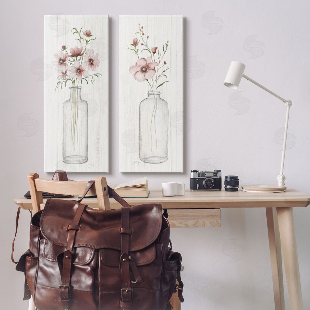 Janet Tava Pink Blooms Bouquet Arrangement Canvas Wall Art Print in Room