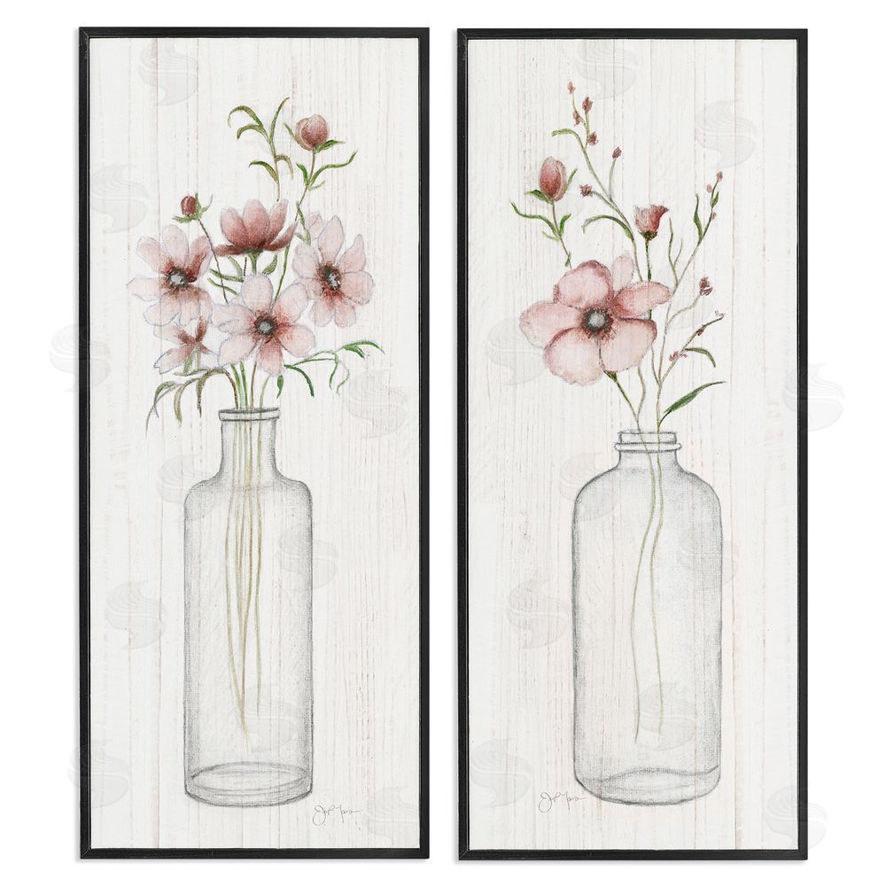Janet Tava Pink Blooms Bouquet Arrangement Black Framed Giclee Wall Art Print
