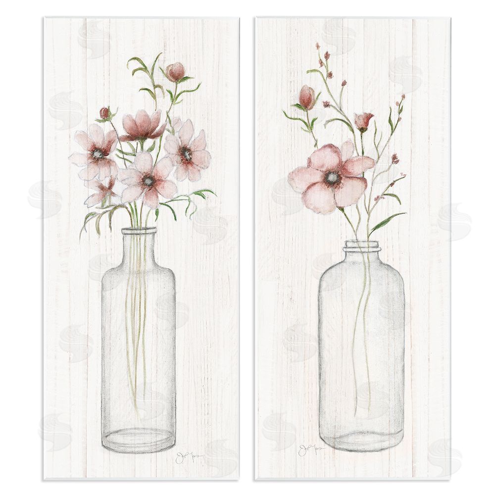 Janet Tava Pink Blooms Bouquet Arrangement Wooden Wall Plaque Art Print