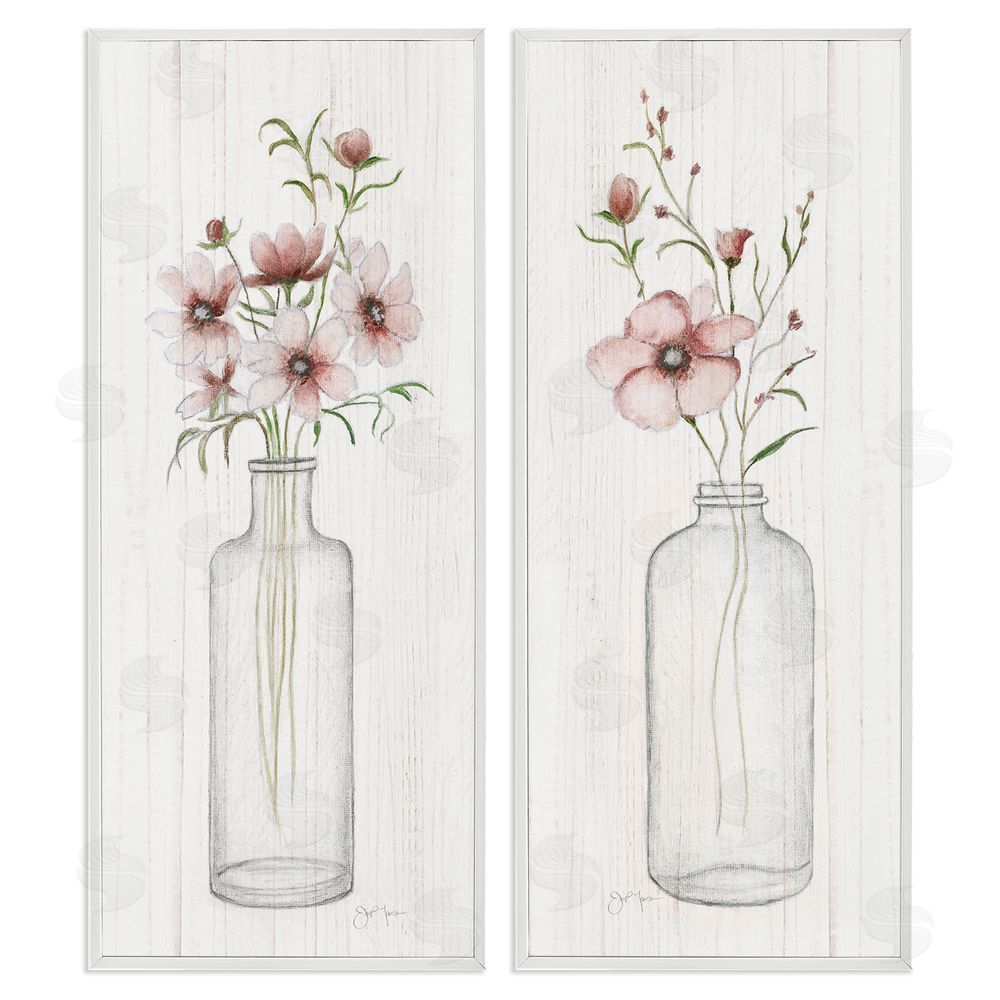 Janet Tava Pink Blooms Bouquet Arrangement White Framed Giclee Wall Art Print