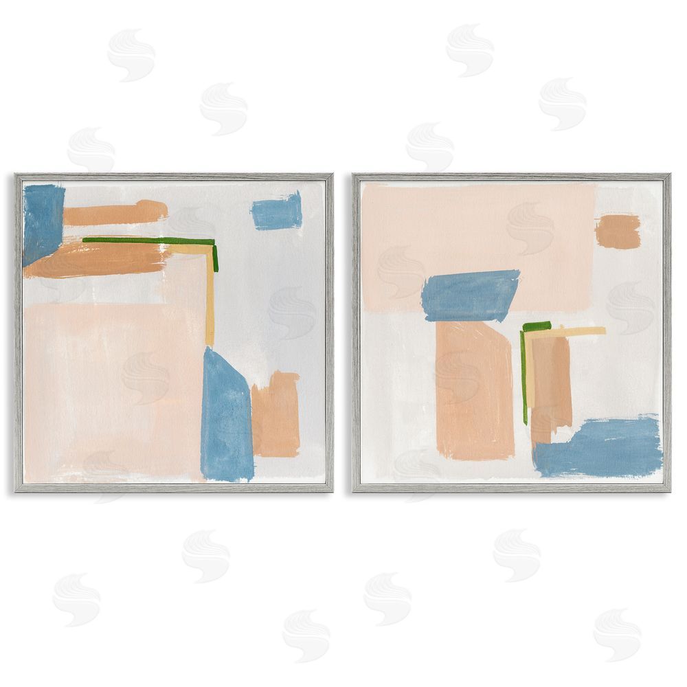 Melissa Wang Abstract Pink Blocked Contemporary Shapes Gray Framed Giclee Wall Art Print