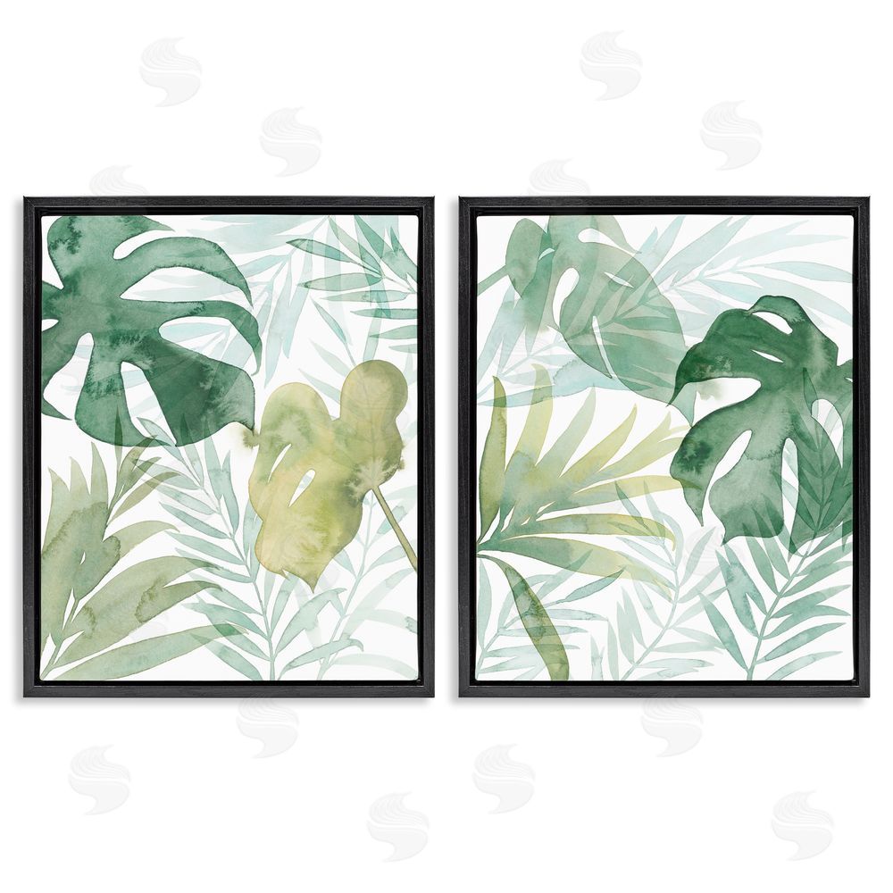 Grace Popp Layered Lush Green Plant Leaves Black Floating Frame Canvas Wall Art Print