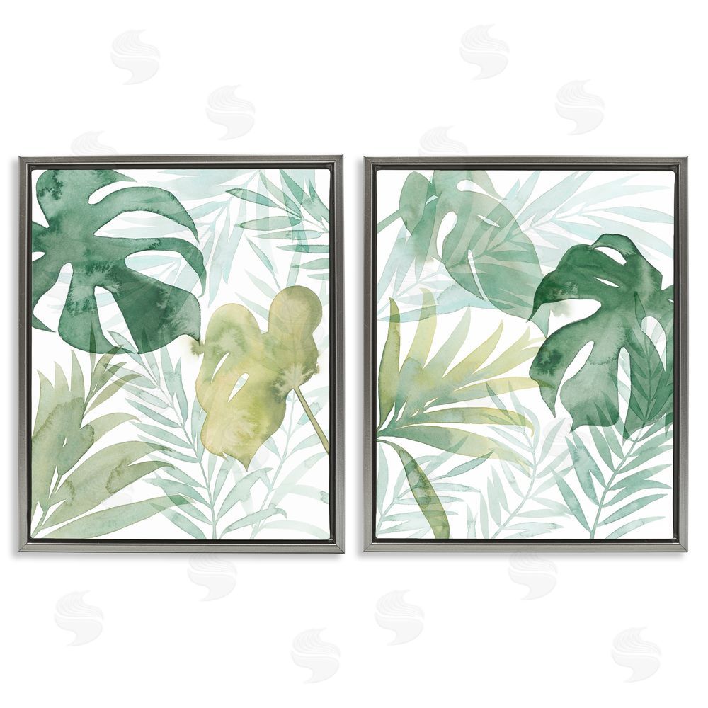 Grace Popp Layered Lush Green Plant Leaves Gray Floating Frame Canvas Wall Art Print
