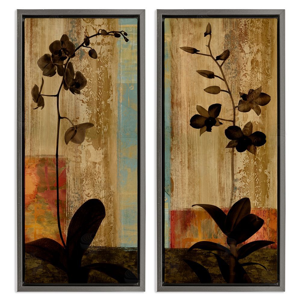 Chris Donovan Modern Boho Orchid Blooming  Gray Floating Frame Canvas Wall Art Print