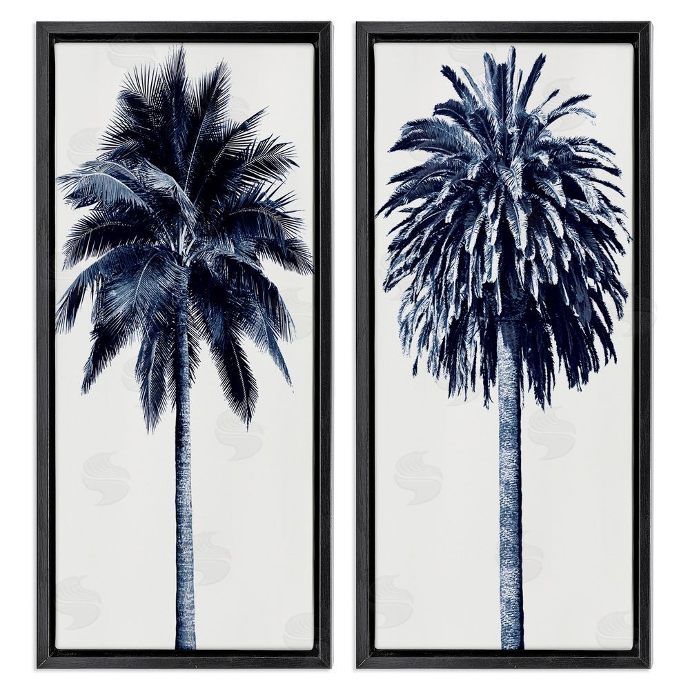 Devon Davis Modern Summer Palms Detailed Nature Black Floating Frame Canvas Wall Art Print