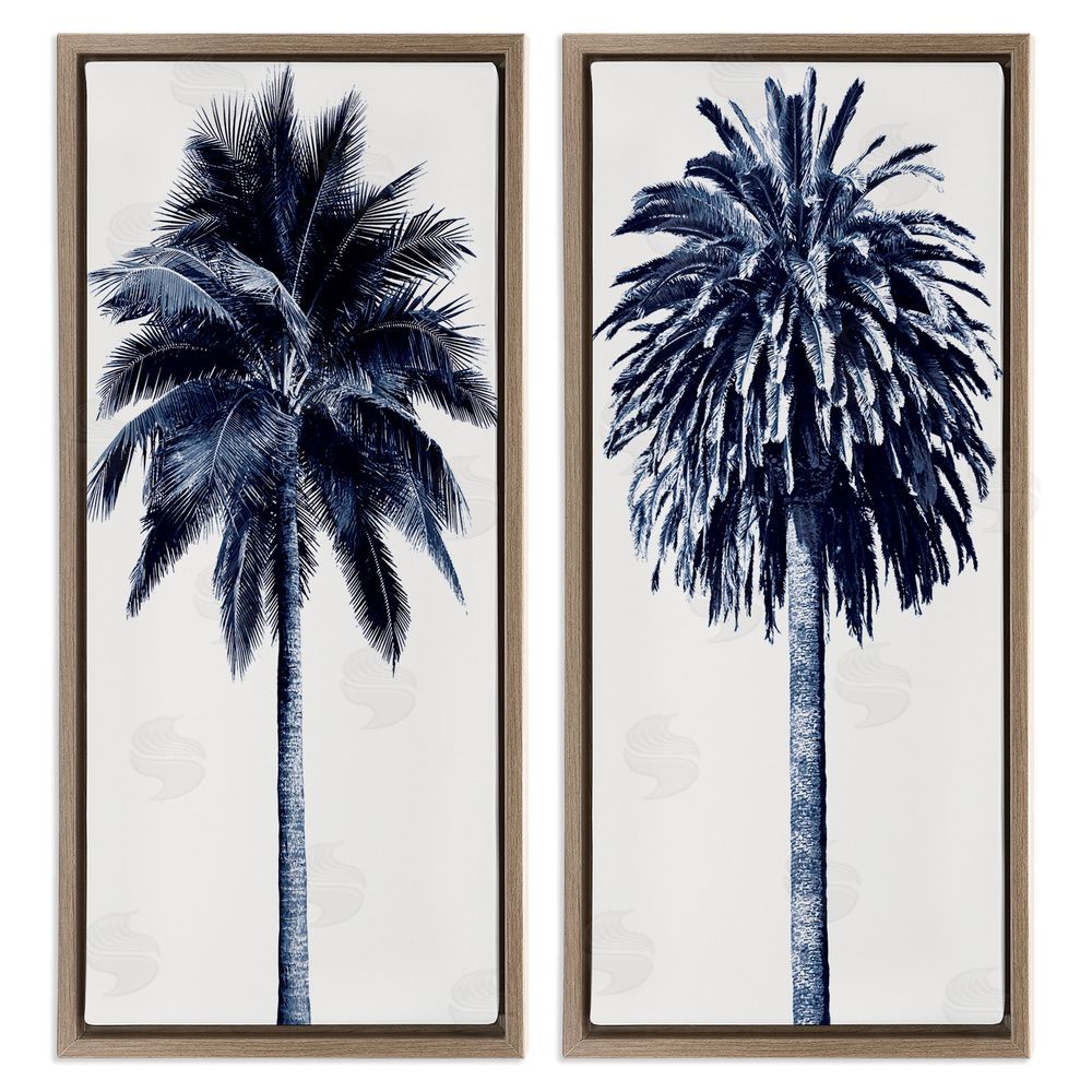Devon Davis Modern Summer Palms Detailed Nature Brown Floating Frame Canvas Wall Art Print