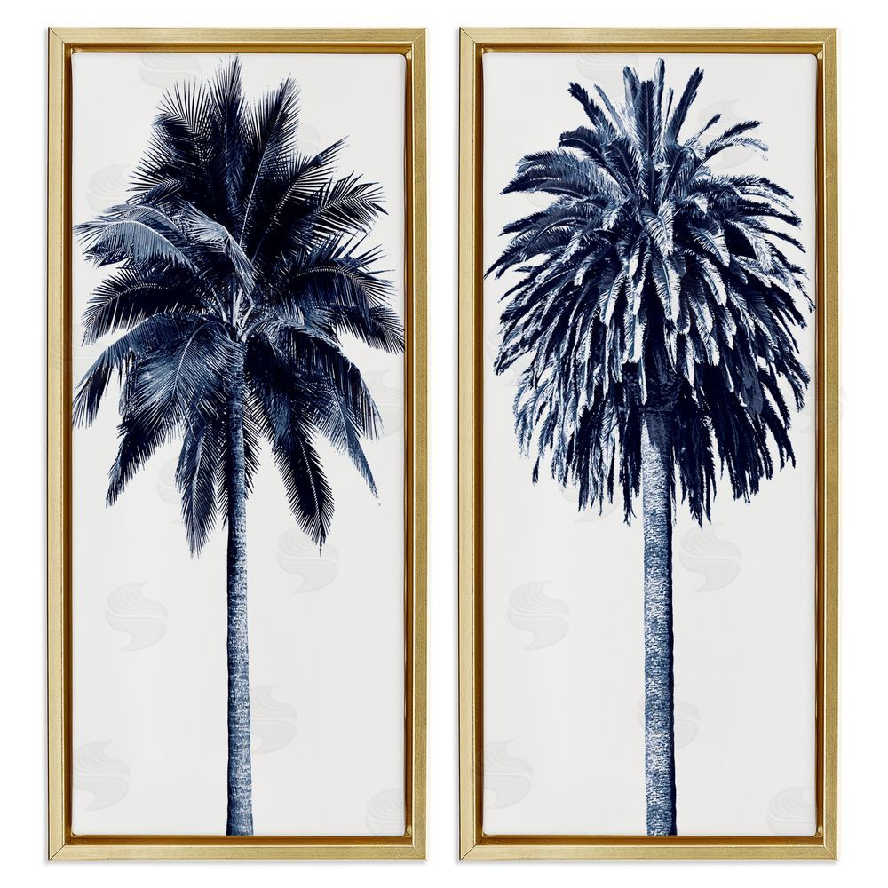 Devon Davis Modern Summer Palms Detailed Nature Gold Floating Frame Canvas Wall Art Print
