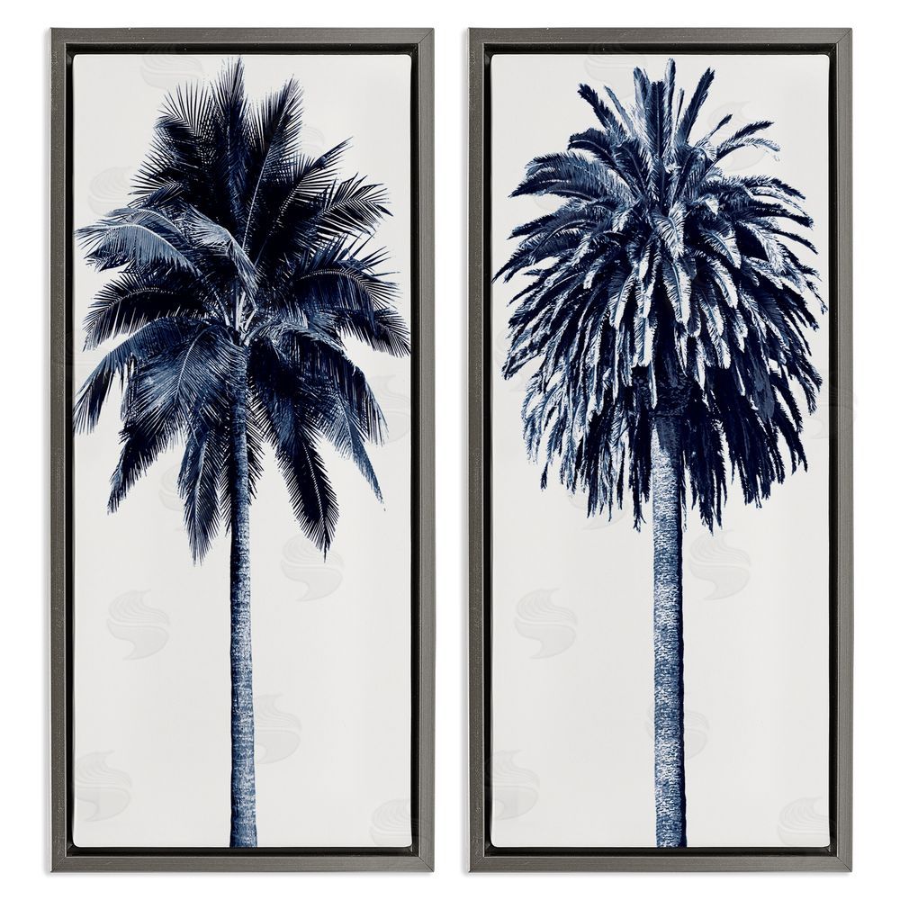 Devon Davis Modern Summer Palms Detailed Nature Gray Floating Frame Canvas Wall Art Print