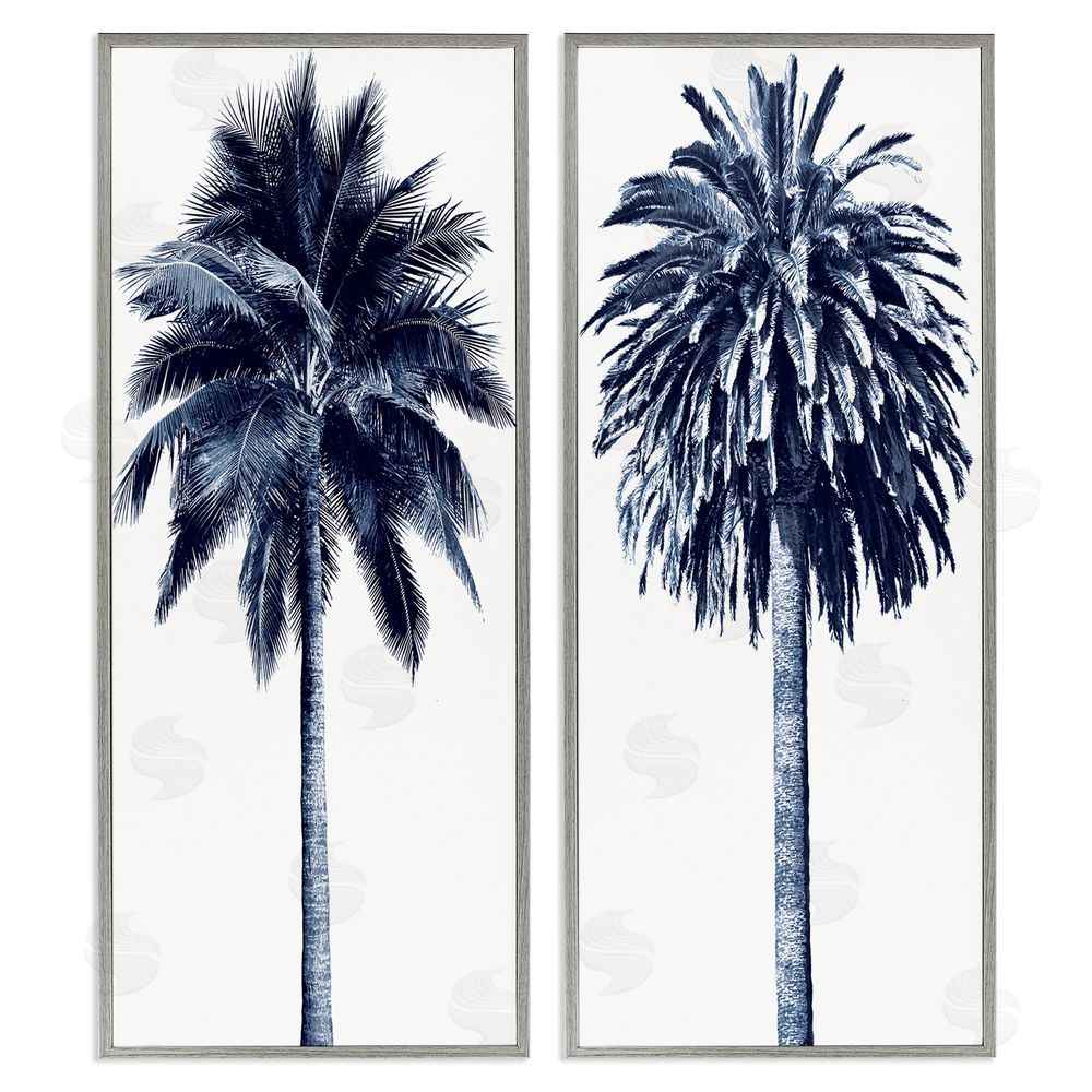 Devon Davis Modern Summer Palms Detailed Nature Gray Framed Giclee Wall Art Print
