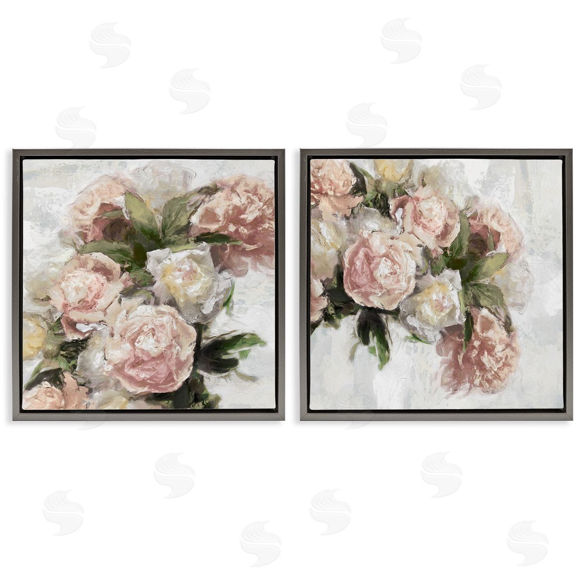 Traditional Peony Blossoms Arrangement Grey Floating Frame Canvas Wall Art, Home Decor by Emily Ford