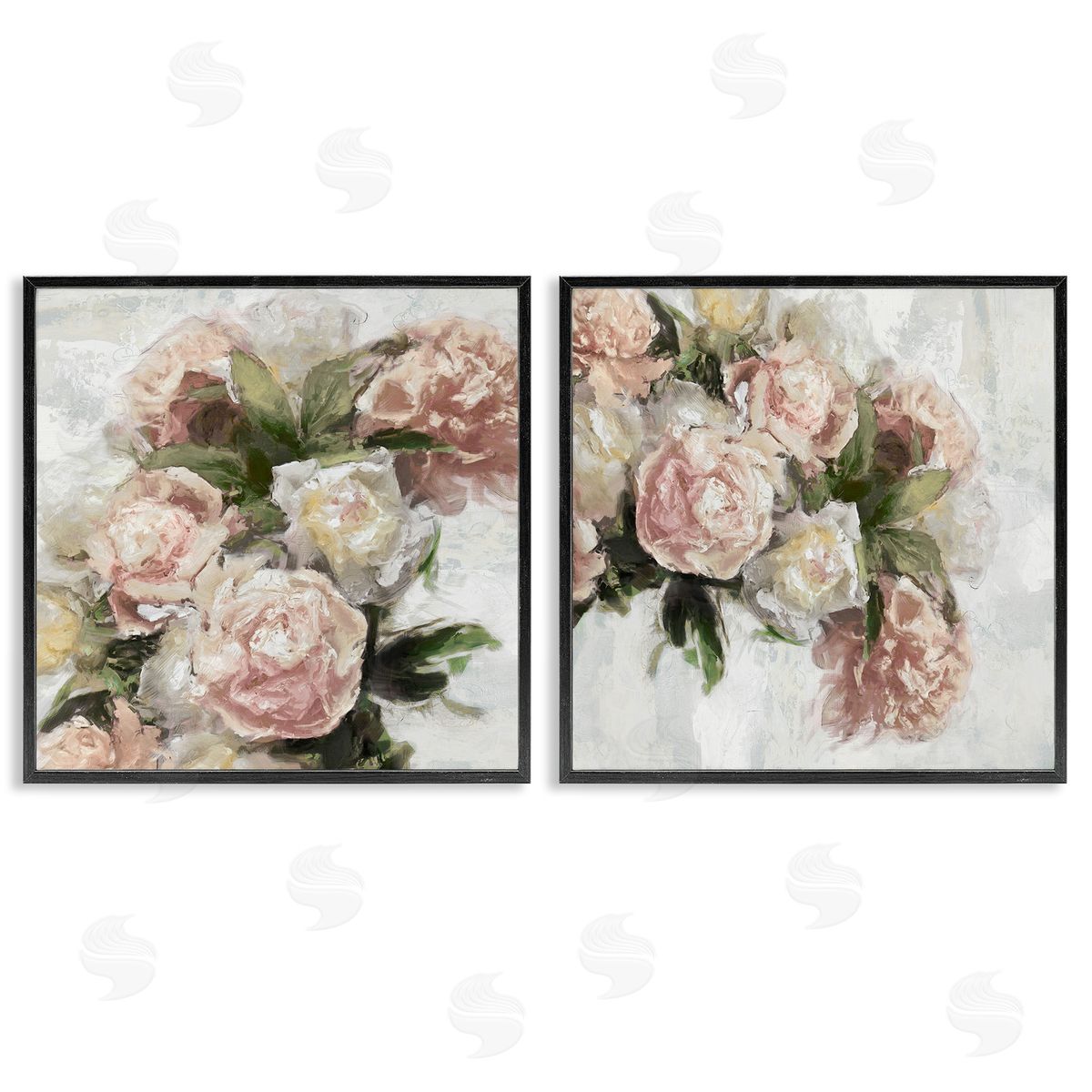 Traditional Peony Blossoms Arrangement Black Frame Print Wall Art, Home Decor by Emily Ford