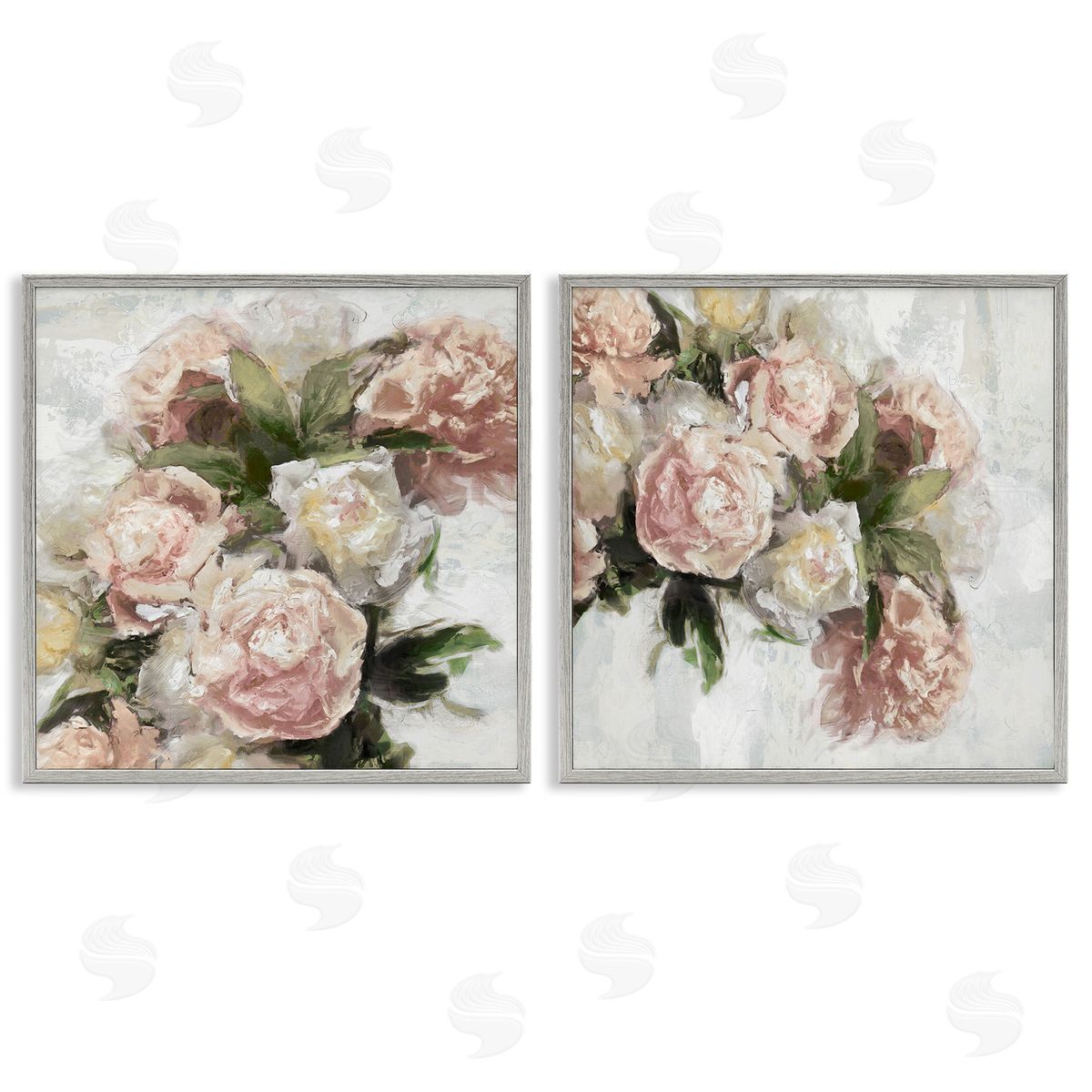 Traditional Peony Blossoms Arrangement Grey Frame Print Wall Art, Home Decor by Emily Ford