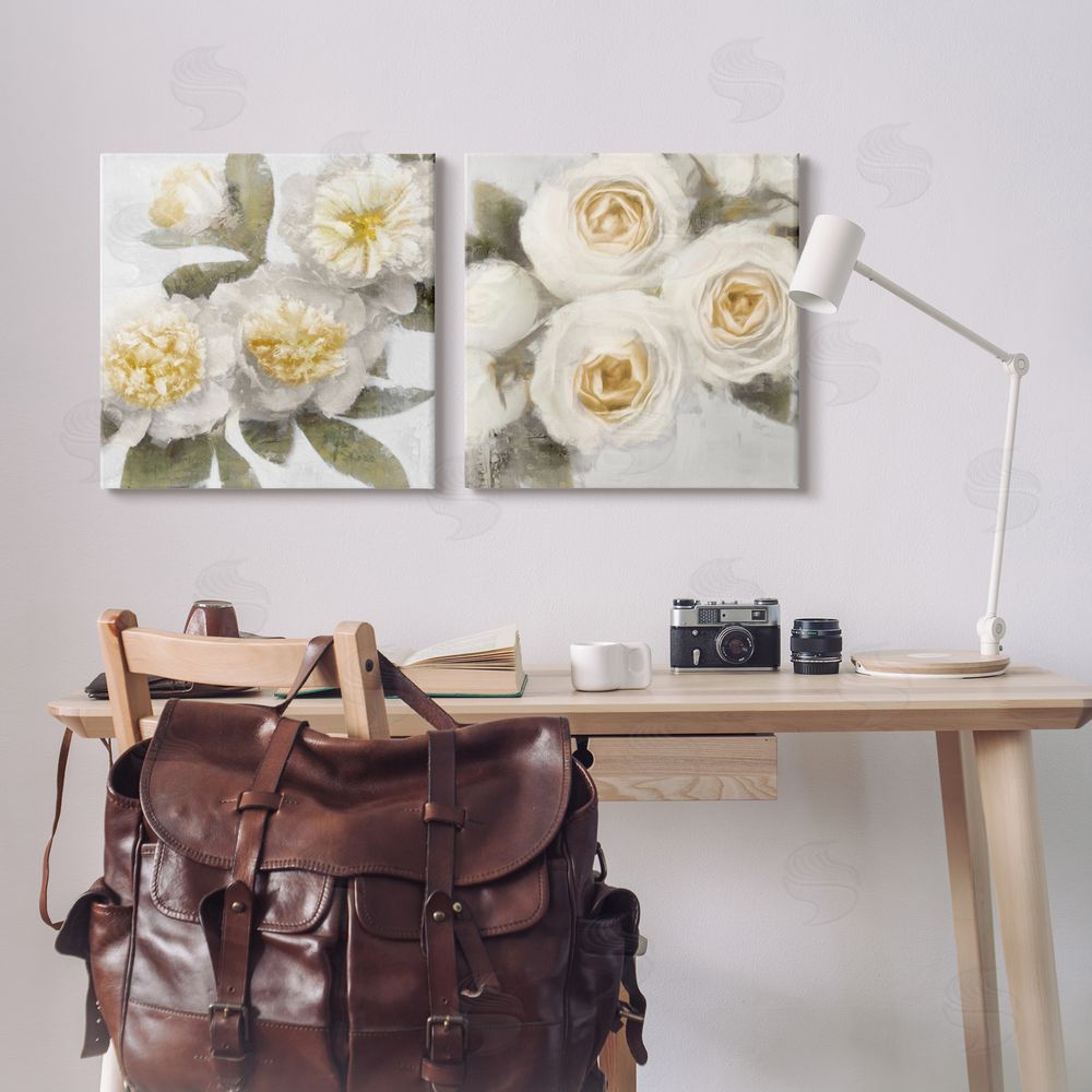Emily Ford White Rose Flowers Traditional Canvas Wall Art Print in Room