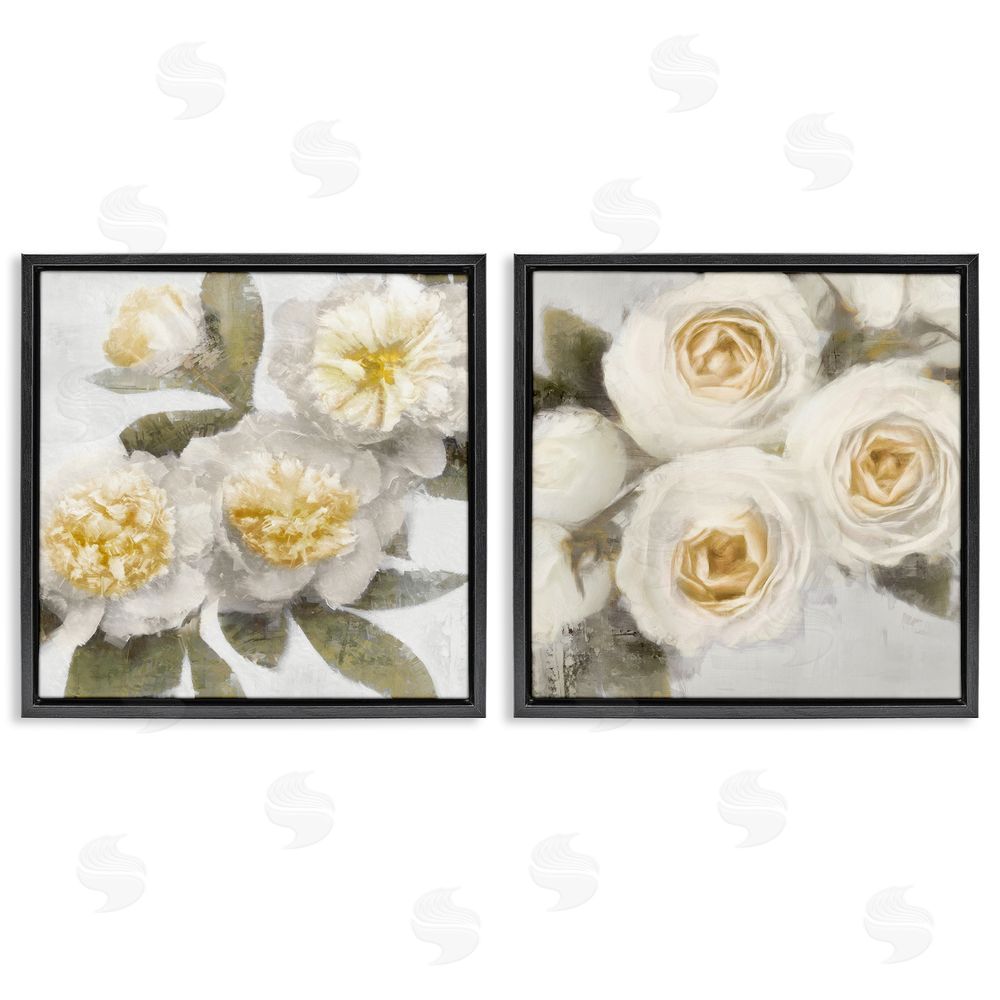 Emily Ford White Rose Flowers Traditional Black Floating Frame Canvas Wall Art Print