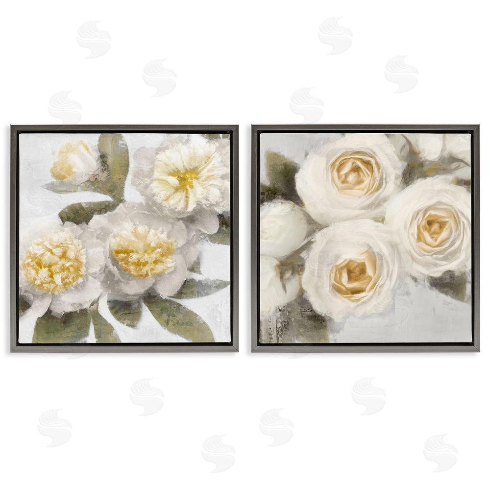 Emily Ford White Rose Flowers Traditional Gray Floating Frame Canvas Wall Art Print