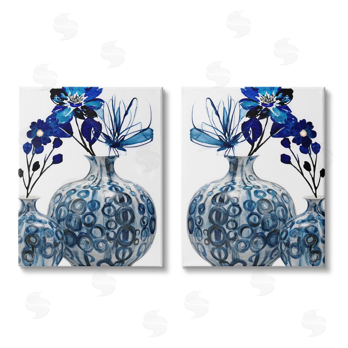 Jesse Keith Bold Blue Ikebana Patterned Vase Canvas Wall Art Print